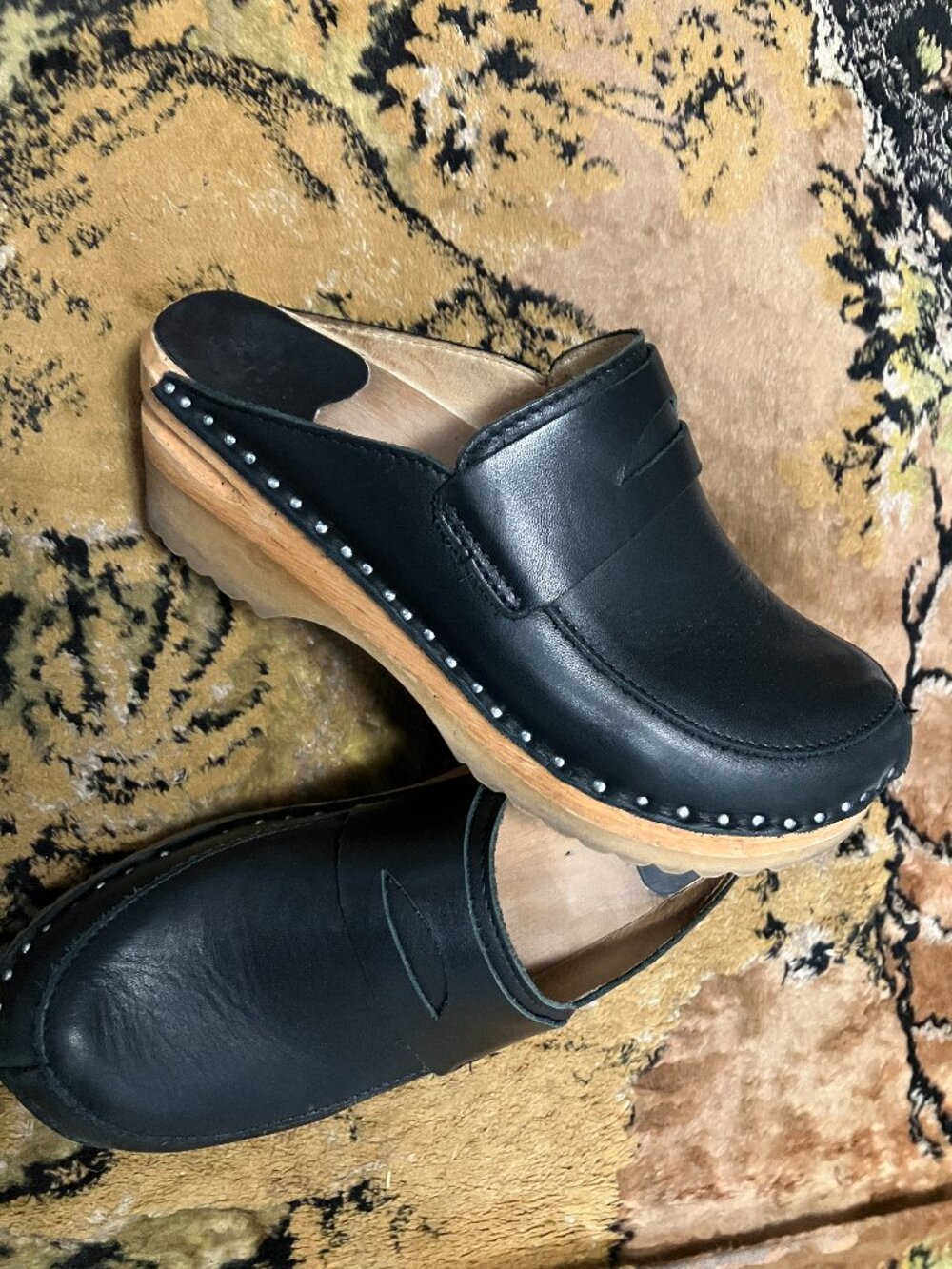 Troentorp Pollock Penny Loafer Black Leather Clog Mule 37